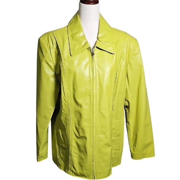Worthington Citrus Green Classic Leather Zip up Jacket Size 1x - Picture 1 of 11